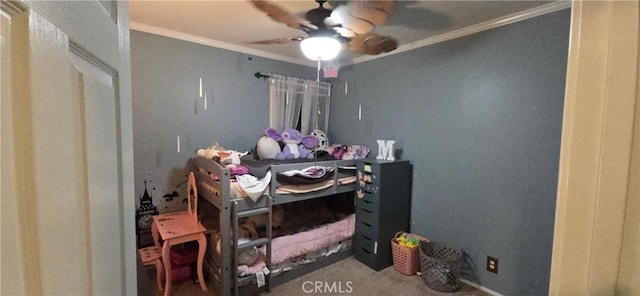 16701 Chatsworth St, Granada Hills, CA 91344 - bedroom featuring ornamental molding, a ceiling fan, and carpet floors