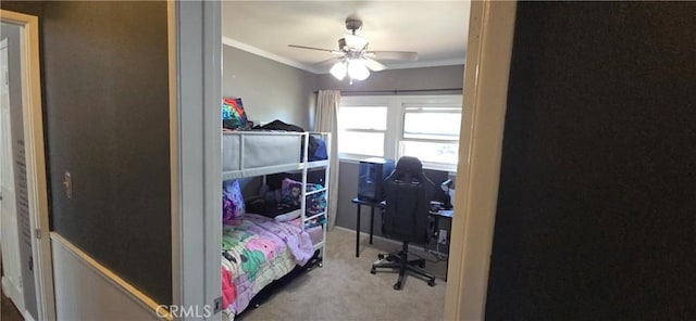 16701 Chatsworth St, Granada Hills, CA 91344 - carpeted bedroom with crown molding and ceiling fan