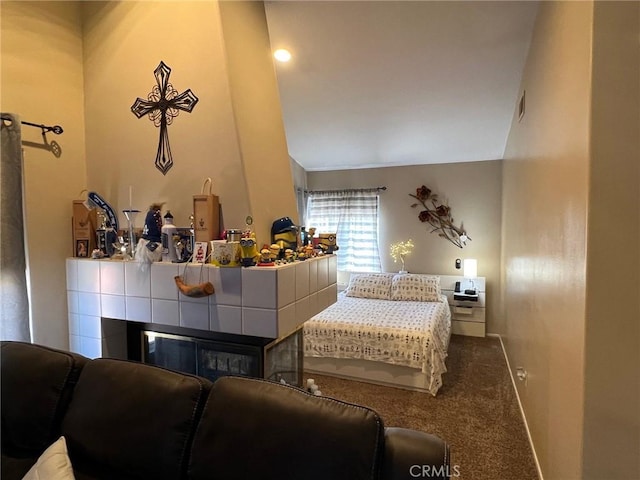 12413 Redrock Rd, Victorville, CA 92392 - bedroom with carpet flooring, lofted ceiling, and baseboards