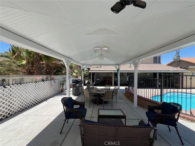 12413 Redrock Rd, Victorville, CA 92392 - view of patio / terrace with a ceiling fan, outdoor dining space, and area for grilling