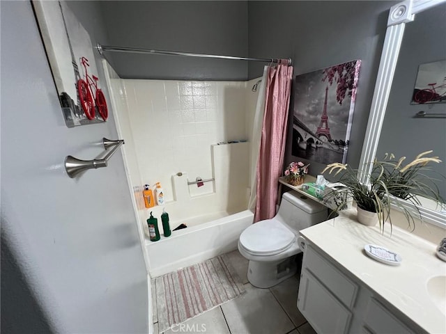 12413 Redrock Rd, Victorville, CA 92392 - full bathroom with tile patterned floors, toilet, shower / bath combo with shower curtain, and vanity
