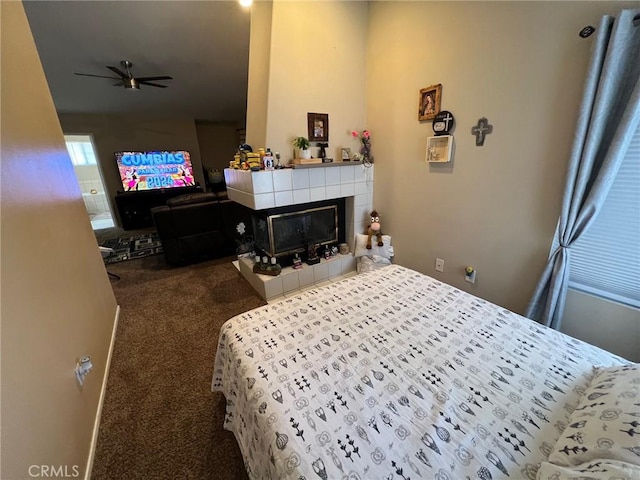 12413 Redrock Rd, Victorville, CA 92392 - bedroom with carpet and a tile fireplace