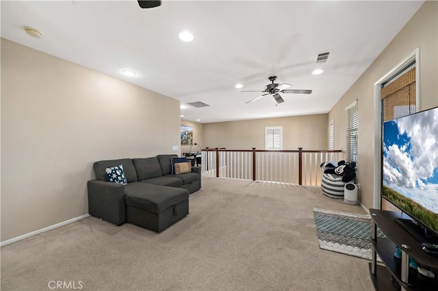 37814 Veranda Way, Murrieta, CA 92563 - living room featuring carpet, recessed lighting, ceiling fan, and baseboards