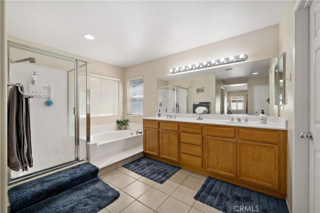 37814 Veranda Way, Murrieta, CA 92563 - bathroom with plenty of natural light, a stall shower, a garden tub, and tile patterned floors