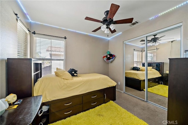37814 Veranda Way, Murrieta, CA 92563 - bedroom featuring carpet flooring, a closet, and a ceiling fan