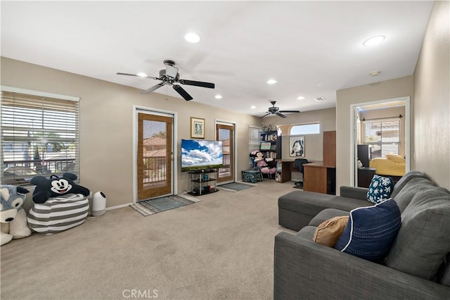 37814 Veranda Way, Murrieta, CA 92563 - carpeted living room with plenty of natural light, a ceiling fan, recessed lighting, and baseboards