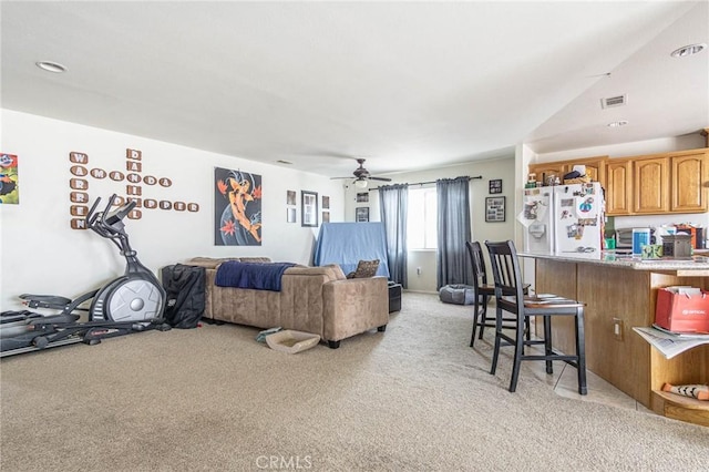 14752 Grafton Ln, Helendale, CA 92342 - living area featuring light colored carpet and a ceiling fan