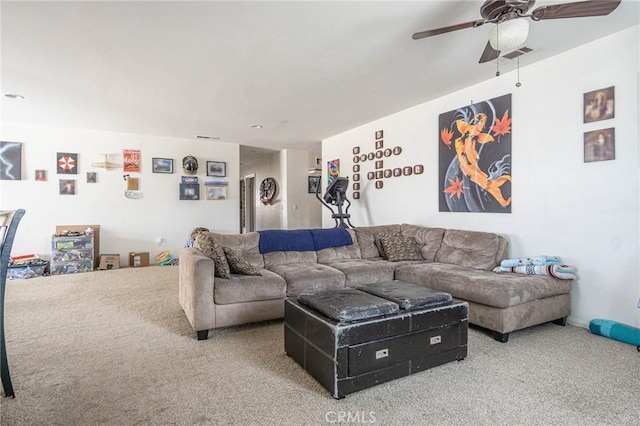 14752 Grafton Ln, Helendale, CA 92342 - living room featuring carpet flooring and ceiling fan