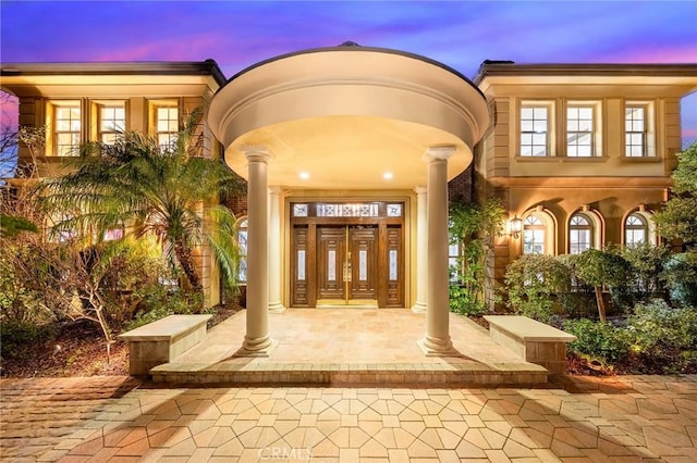 1539 Rodeo Rd, Arcadia, CA 91006 - exterior entry at dusk featuring french doors