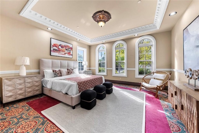 1539 Rodeo Rd, Arcadia, CA 91006 - carpeted bedroom featuring a tray ceiling and recessed lighting