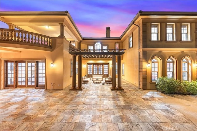 1539 Rodeo Rd, Arcadia, CA 91006 - rear view of property with a balcony, french doors, a patio area, and stucco siding