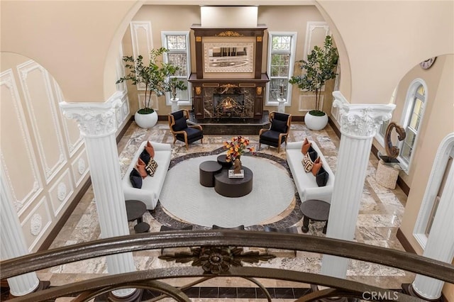 1539 Rodeo Rd, Arcadia, CA 91006 - living room with a fireplace and a towering ceiling
