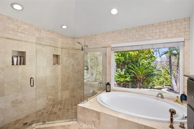 27121 Shenandoah Dr, Laguna Hills, CA 92653 - full bath with a garden tub, a stall shower, and recessed lighting