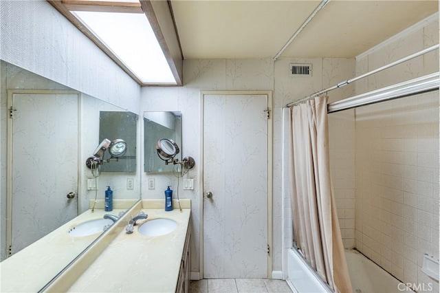1849 Ayers Way, Burbank, CA 91501 - bathroom with shower / bath combo, vanity, and tile patterned flooring