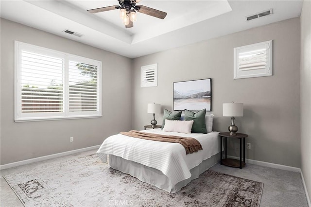 3274 Tinker Creek Way, Chico, CA 95973 - carpeted bedroom featuring baseboards, a tray ceiling, and ceiling fan