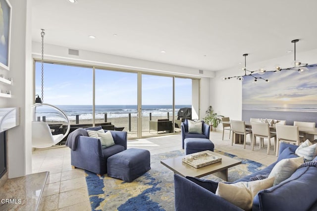 815 Mandalay Beach Rd, Oxnard, CA 93035 - living area featuring a water view and recessed lighting