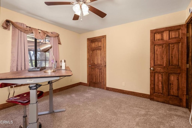 51793 Quail Ridge Rd, Oakhurst, CA 93644 - office area featuring carpet floors, ceiling fan, and baseboards
