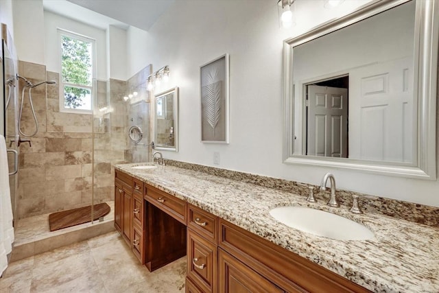 3372 Corsica Way, Oceanside, CA 92056 - bathroom with double vanity, tiled shower, and tile patterned flooring