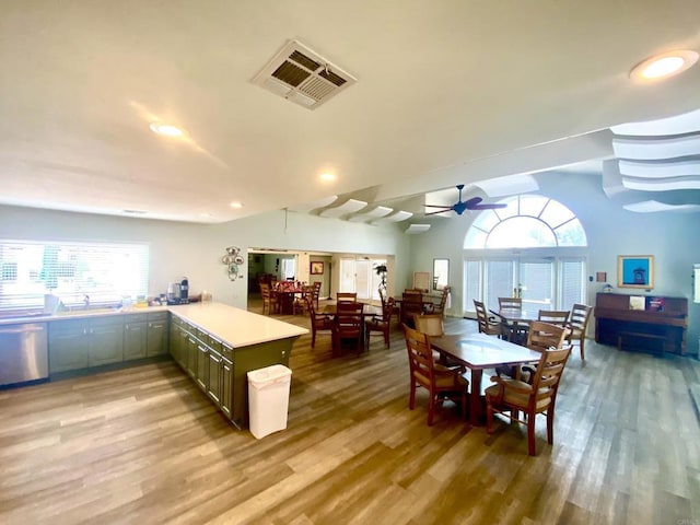 3372 Corsica Way, Oceanside, CA 92056 - dining space with light wood-style flooring, ceiling fan, and recessed lighting