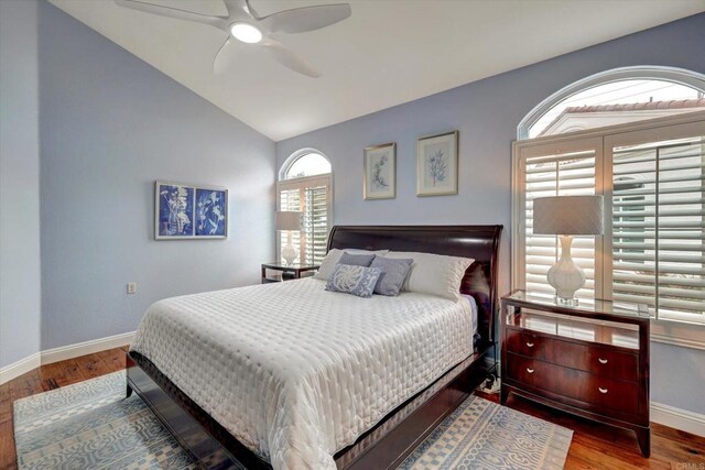 3372 Corsica Way, Oceanside, CA 92056 - bedroom featuring vaulted ceiling, wood finished floors, and ceiling fan
