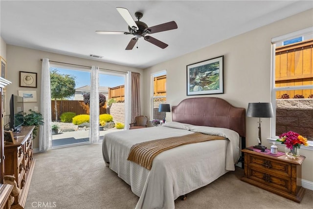 905 Romneya Ln, Santa Maria, CA 93455 - bedroom featuring carpet, access to exterior, and a ceiling fan