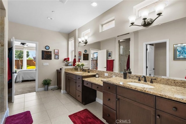 905 Romneya Ln, Santa Maria, CA 93455 - full bathroom featuring vanity, a chandelier, tile patterned flooring, baseboards, and recessed lighting