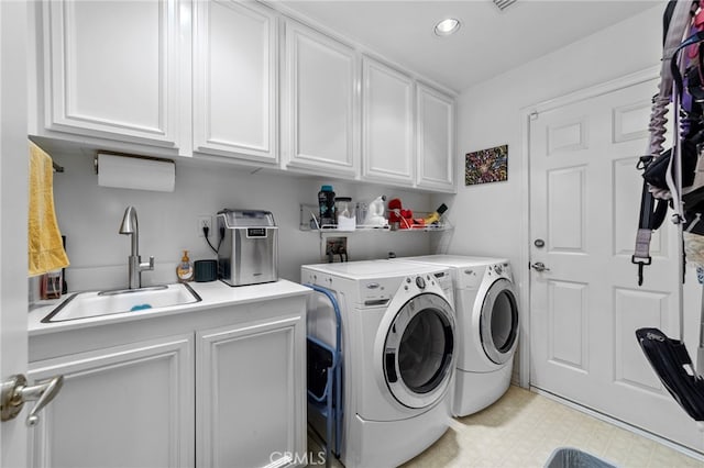 823 Sonora Ct, San Dimas, CA 91773 - laundry area with cabinet space, washing machine and dryer, recessed lighting, and light flooring