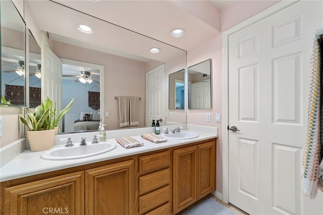 823 Sonora Ct, San Dimas, CA 91773 - bathroom with a ceiling fan, double vanity, ensuite bathroom, and recessed lighting