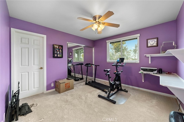 823 Sonora Ct, San Dimas, CA 91773 - workout area with carpet, ceiling fan, and baseboards