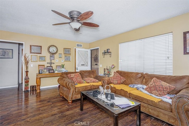 1089 Jadestone Ln, Corona, CA 92882 - living area featuring wood finished floors, a ceiling fan, a textured ceiling, and baseboards