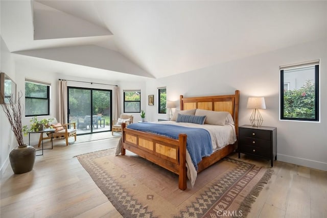 5805 Salisbury Ln, San Luis Obispo, CA 93401 - bedroom with access to exterior, vaulted ceiling, light wood-style flooring, and baseboards