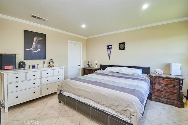 2036 S Buenos Aires Dr, Covina, CA 91724 - bedroom featuring crown molding, light tile patterned flooring, and recessed lighting