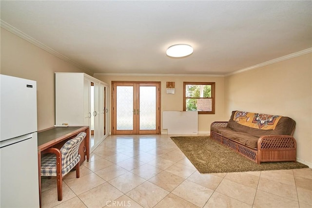 2036 S Buenos Aires Dr, Covina, CA 91724 - living area with french doors, crown molding, baseboards, and light tile patterned floors