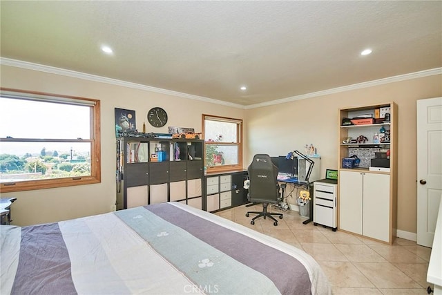 2036 S Buenos Aires Dr, Covina, CA 91724 - bedroom featuring crown molding, tile patterned flooring, recessed lighting, and baseboards