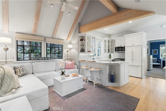 27625 High Knoll Rd, Lake Arrowhead, CA 92352 - living area with recessed lighting, light wood-type flooring, and a ceiling fan