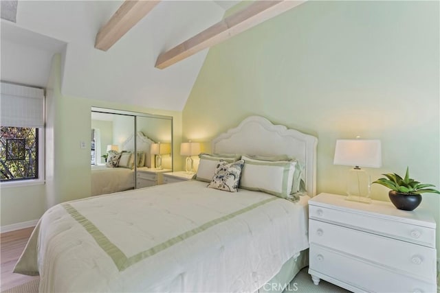 27625 High Knoll Rd, Lake Arrowhead, CA 92352 - bedroom featuring a closet, wood finished floors, and baseboards
