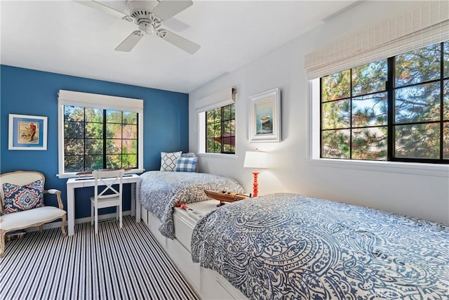 27625 High Knoll Rd, Lake Arrowhead, CA 92352 - carpeted bedroom with multiple windows and ceiling fan