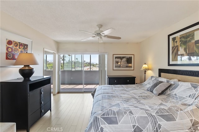 277 E Alejo Rd Unit 212, Palm Springs, CA 92262 - bedroom with access to outside, light wood-type flooring, a textured ceiling, and ceiling fan