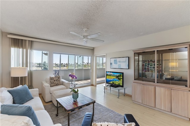 277 E Alejo Rd Unit 212, Palm Springs, CA 92262 - living room featuring ceiling fan, a textured ceiling, and light wood-style flooring