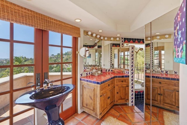 4652 Resmar Rd, La Mesa, CA 91941 - full bath featuring french doors, recessed lighting, and tile patterned flooring