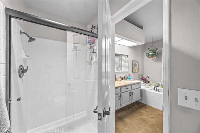 17477 Owl Tree Rd, Riverside, CA 92504 - bathroom with a shower stall, vanity, and a tub to relax in