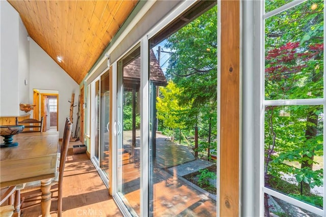 118 E Ln, Lake Arrowhead, CA 92352 - doorway with vaulted ceiling, wooden ceiling, and wood finished floors