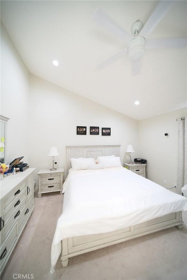 532 Venice Way Unit 8, Inglewood, CA 90302 - bedroom with light carpet, lofted ceiling, a ceiling fan, and recessed lighting