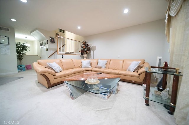 532 Venice Way Unit 8, Inglewood, CA 90302 - living room featuring carpet floors, stairs, and recessed lighting