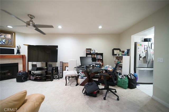 532 Venice Way Unit 8, Inglewood, CA 90302 - home office featuring carpet, a ceiling fan, recessed lighting, and a tiled fireplace