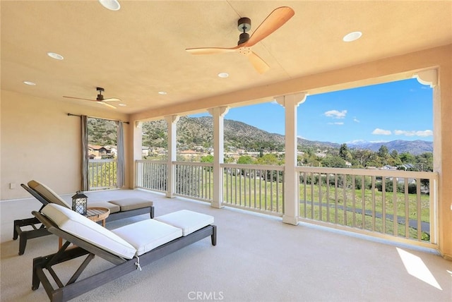 1252 N Lindley St, Azusa, CA 91702 - sunroom / solarium featuring a mountain view, carpet flooring, and recessed lighting