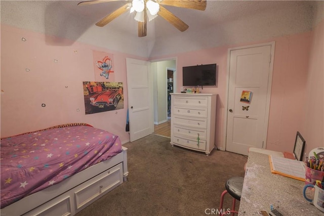 1248 E 65th St, Los Angeles, CA 90001 - bedroom featuring dark carpet, a ceiling fan, and a textured ceiling