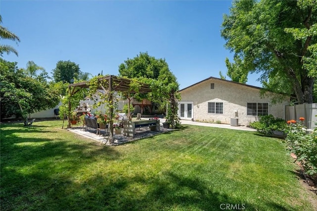 24214 Dalgo Dr, Valencia, CA 91355 - back of house featuring french doors, stucco siding, a patio, and a pergola
