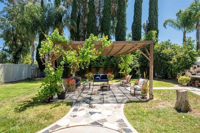 24214 Dalgo Dr, Valencia, CA 91355 - view of patio / terrace with an outdoor living space with a fire pit and a pergola