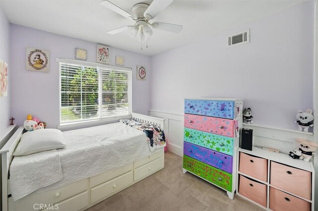 24214 Dalgo Dr, Valencia, CA 91355 - bedroom with light colored carpet and a ceiling fan